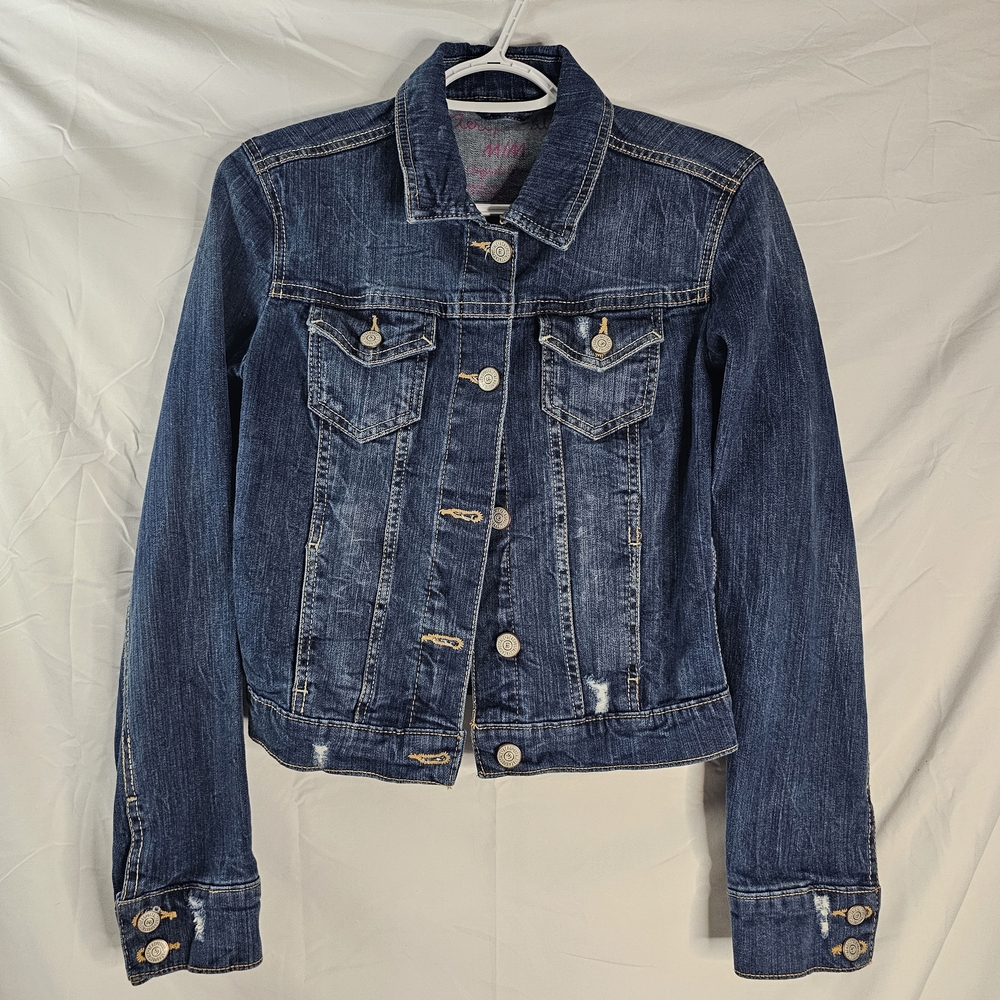 Aeropostale Young Girl's Blue Denim Trucker Jacket Distressed Denim MEDIUM